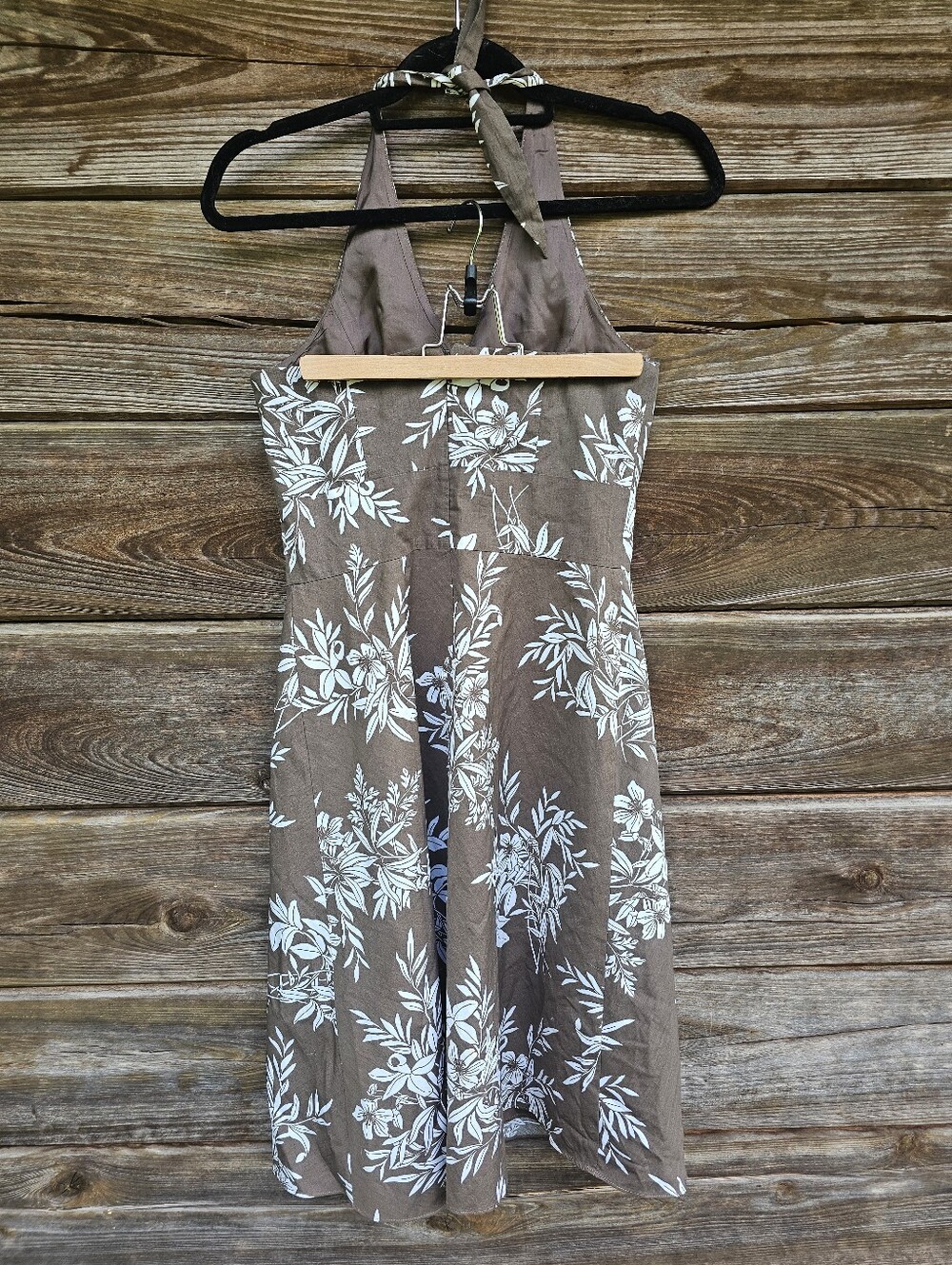 Ann Taylor Factory Brown & White Floral 100% Cotton Halter Dress Size 6 - Picture 3 of 5
